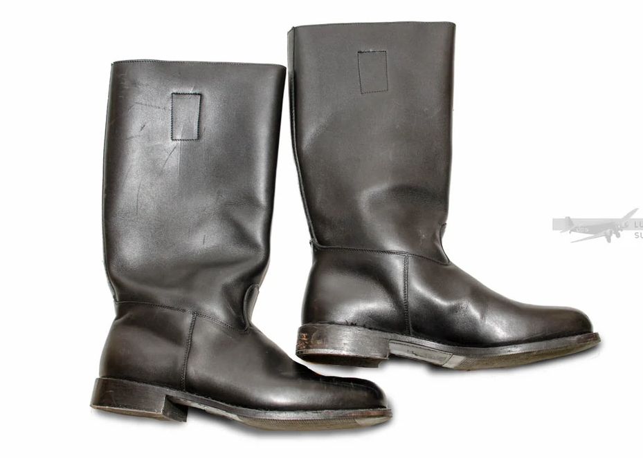 German WWII black leather marching jackboots pair